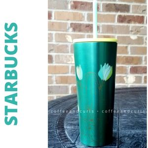 Starbucks Green Cactus Flower Stainless Steel Cold Cup Tumbler 16oz NWT